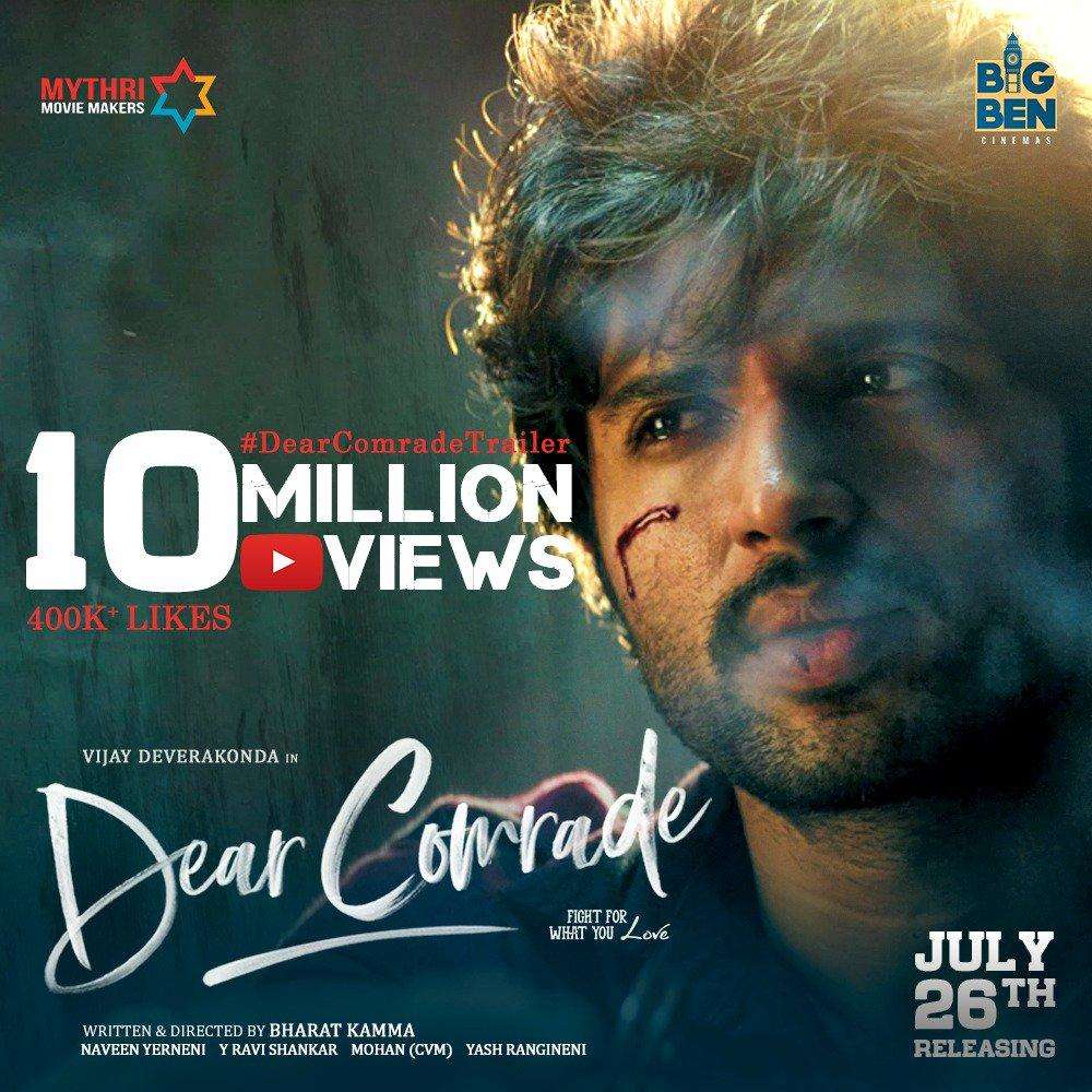 Vijay Deverakonda Starring Dear Comrade Trailer Crosses 7.8 Million Hits.